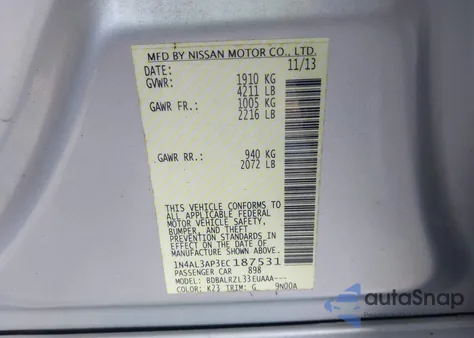 2014 Nissan Altima 2.5 S z USA, uszkodzony, nr VIN 1N4AL3AP3EC187531